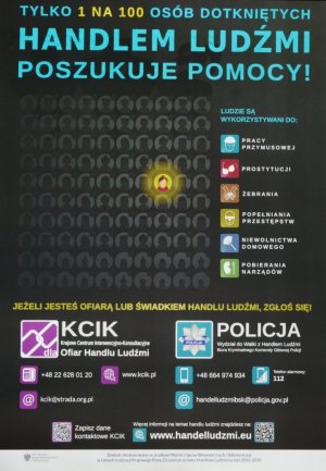 Plakat: Tylko 1 na 100 osób dotkniętych handlem ludźmi poszukuje pomocy!